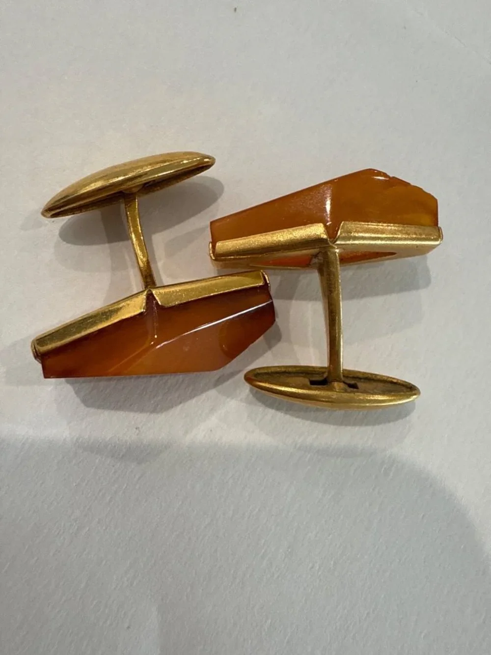 Vintage Soviet Amber Cufflinks Diamond-shaped Men's